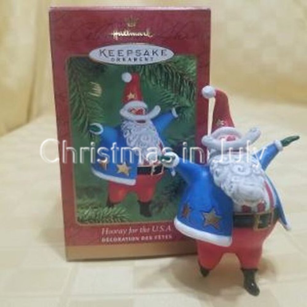Hallmark 2000 Hooray for the U.S.A. Stars Stripes Santa Christmas Ornament